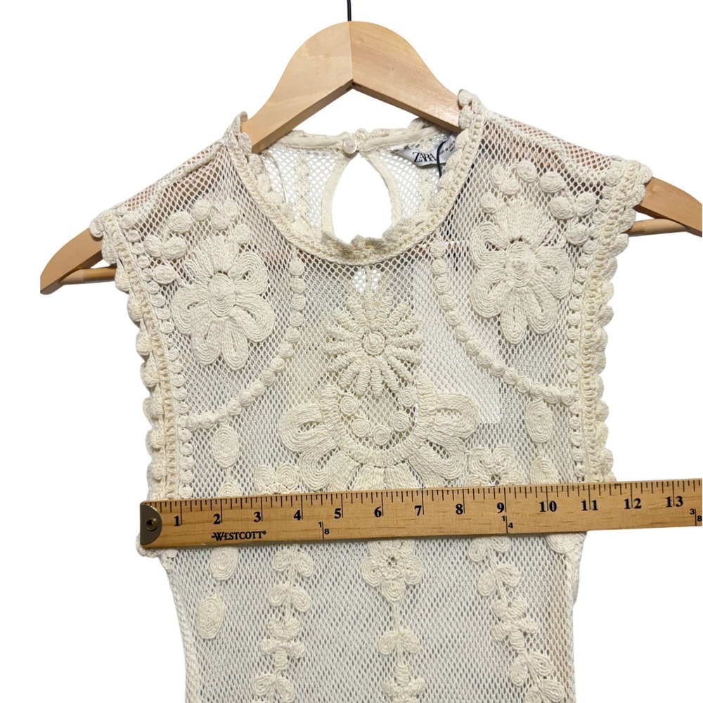 Zara ZW Collection Embroidered Combination Dress Ecru Lace‎ Midi Womens Medium - Picture 11 of 12